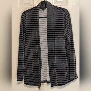 5/$25 Talbots Black and Gray Velour Open Cardigan Striped